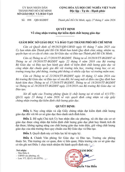 TRƯỜNG THCS ĐỊNH HÒA VINH DỰ ĐẠT KIỂM ĐỊNH CHẤT LƯỢNG GIÁO DỤC VÀ CHUẨN QUỐC GIA