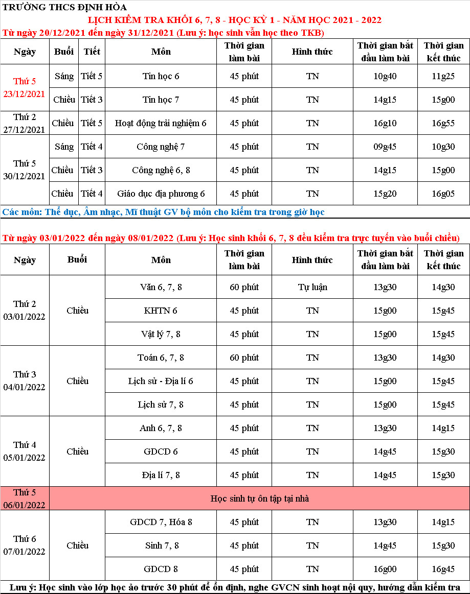 Lịch Thi K678 HKI 2021 2022